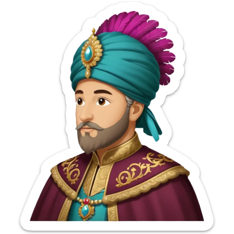 Fatih Sultan Mehmet, Ottoman sultan, with a feathered turban and ornate cloak, side profile sticker