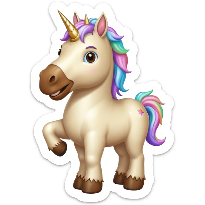 A unicorn body with Bigfoot feed a wide grin and a sparkle in his eyes sticker