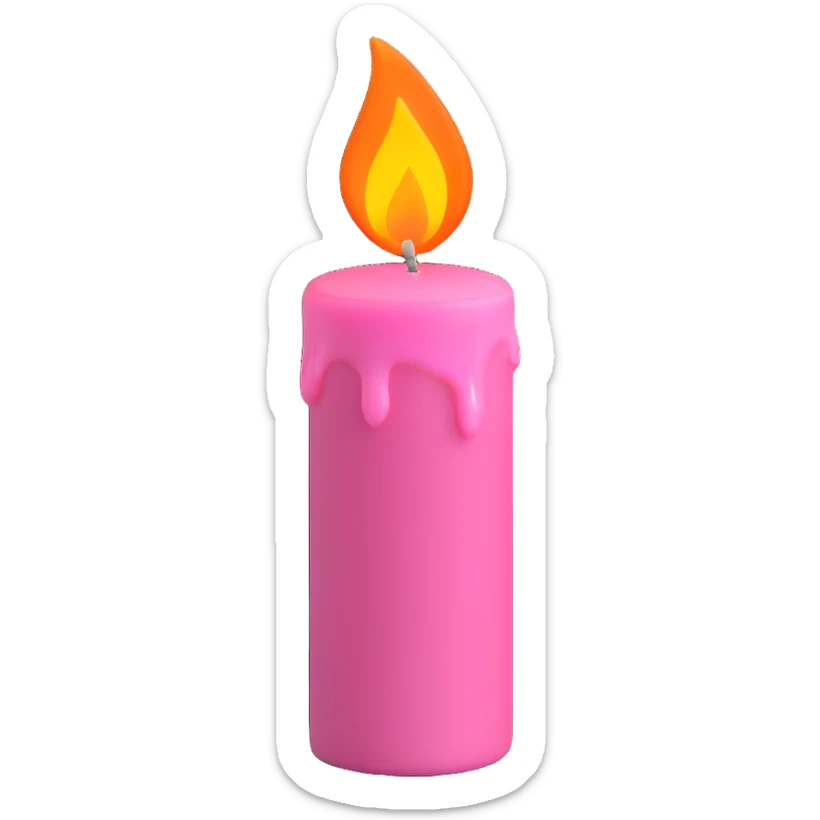 Draw a pink candle with a flame on it at an angle of 15 degrees from the horizontal. sticker