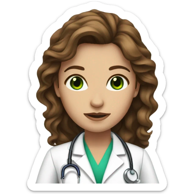 Female green eyes long brown wavy hair doctor  sticker