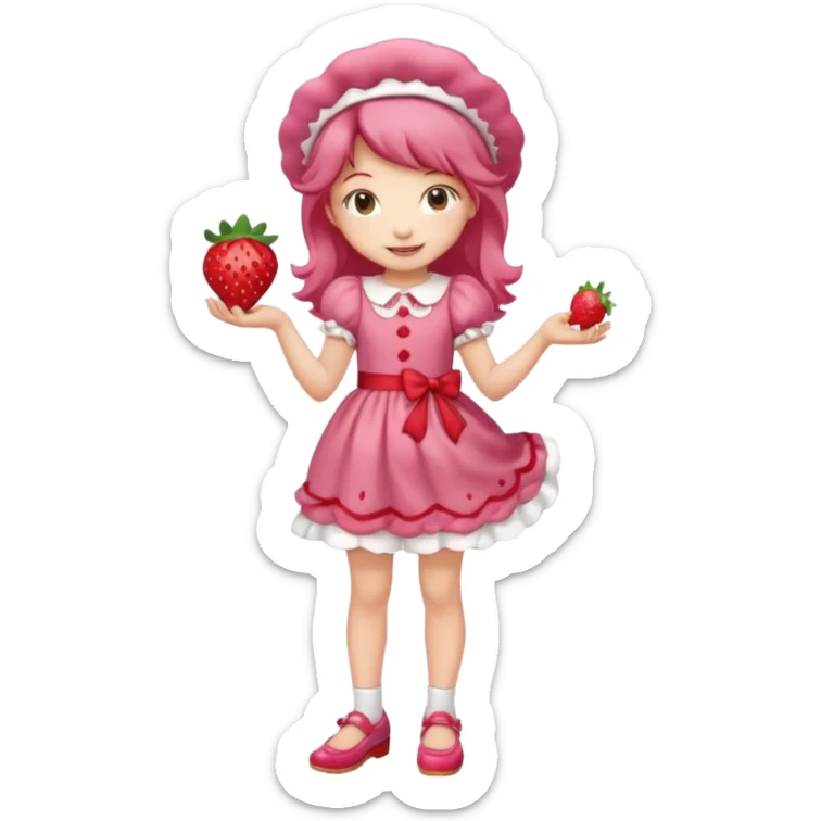 pretty and cute realistic strawberry shortcake full body with red shoes standing anime sticker