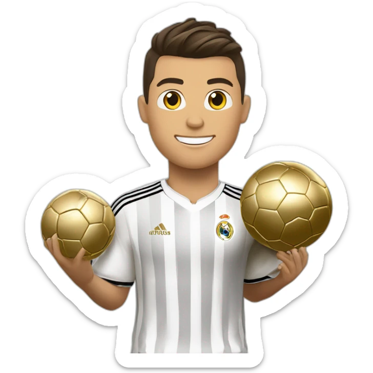 Cristiano ronaldo avec un ballon d'or dans une main et l'autre main fais un signe 5 sticker