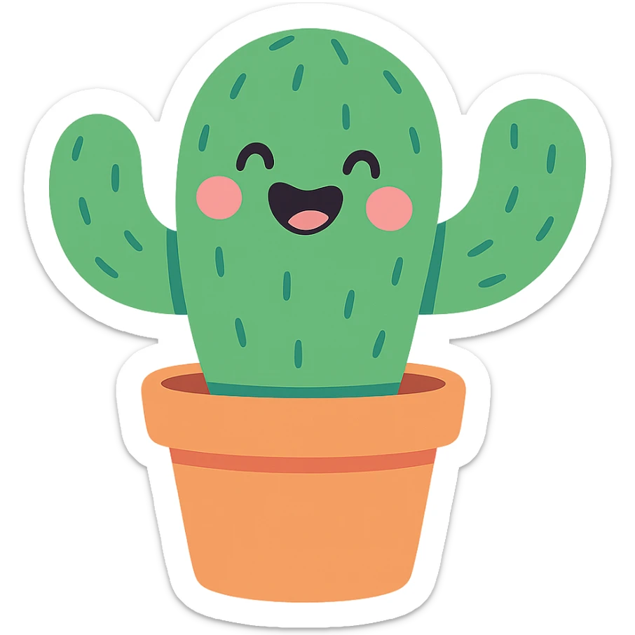 happy cactus in a pot sticker