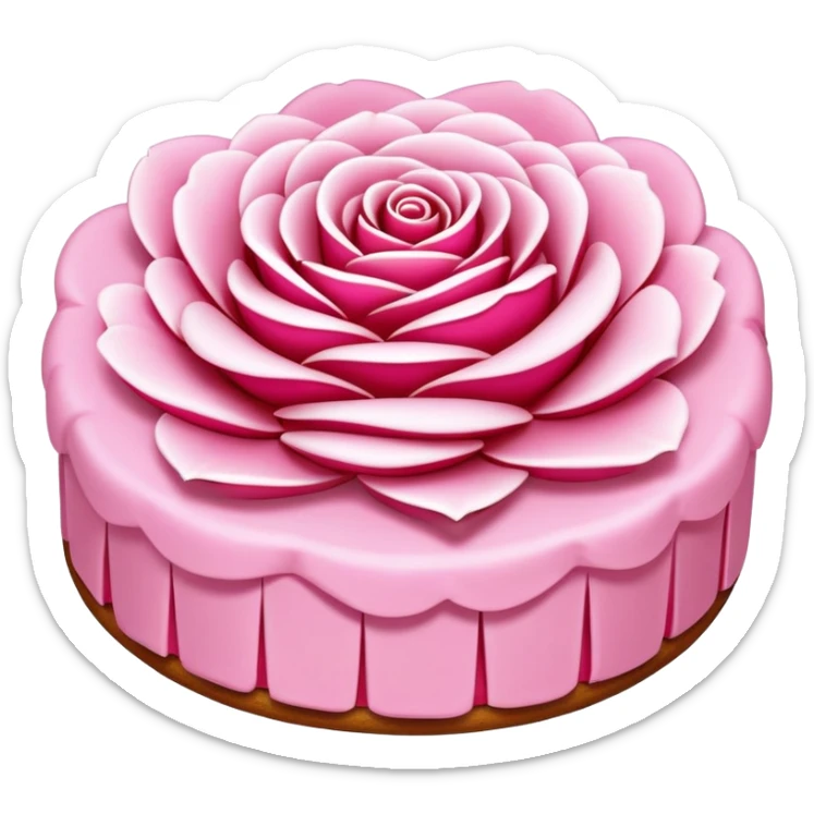Yunnan Rose Flower Cake with visible petals in pastry, simplified emoji style with bold outlines and bright colors, cartoon style traditional Dian floral dessert sticker