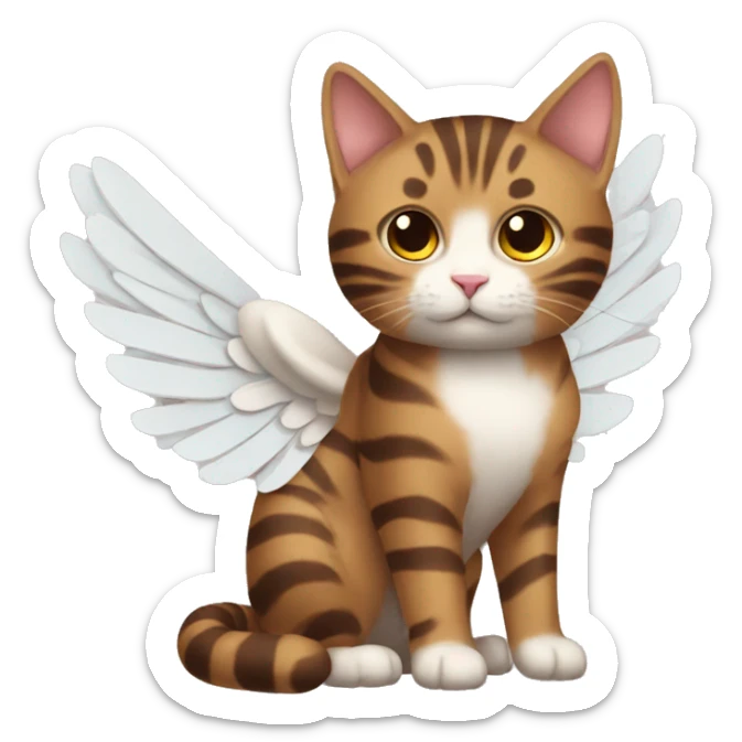 An adult and brown striped cat with angel’s wings sticker