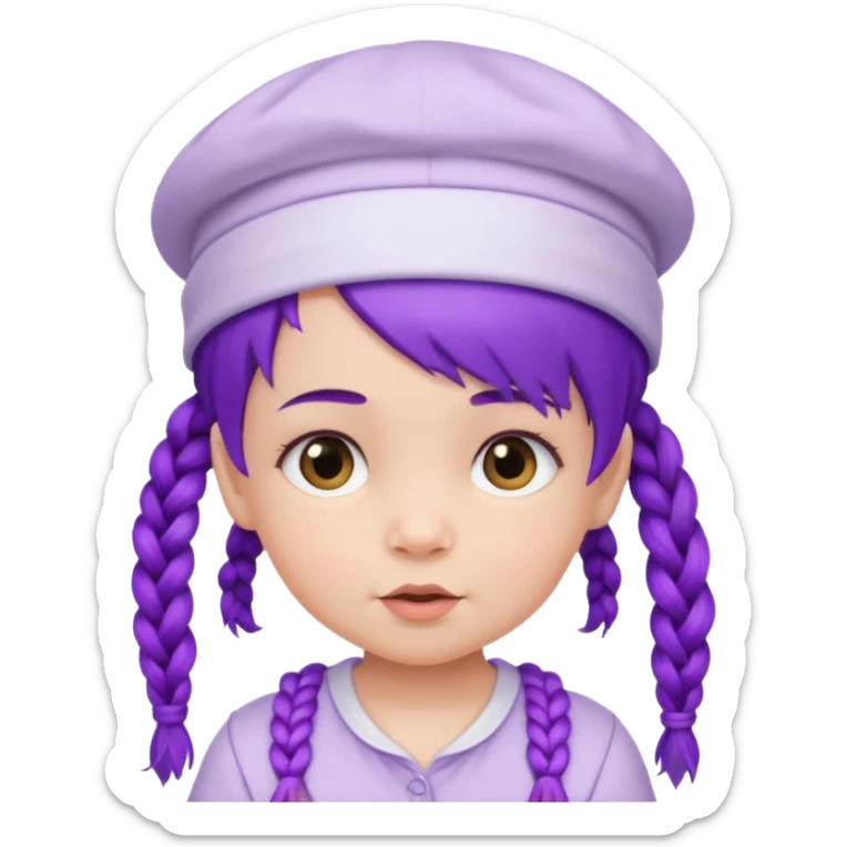purple haired little baby with braids and white hat not beanie sticker