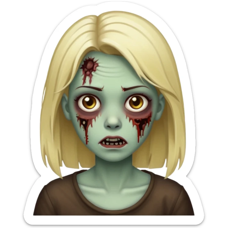 faça uma menian zumbi com o cabelo liso castanho escuro com algumas mechas loiras sticker