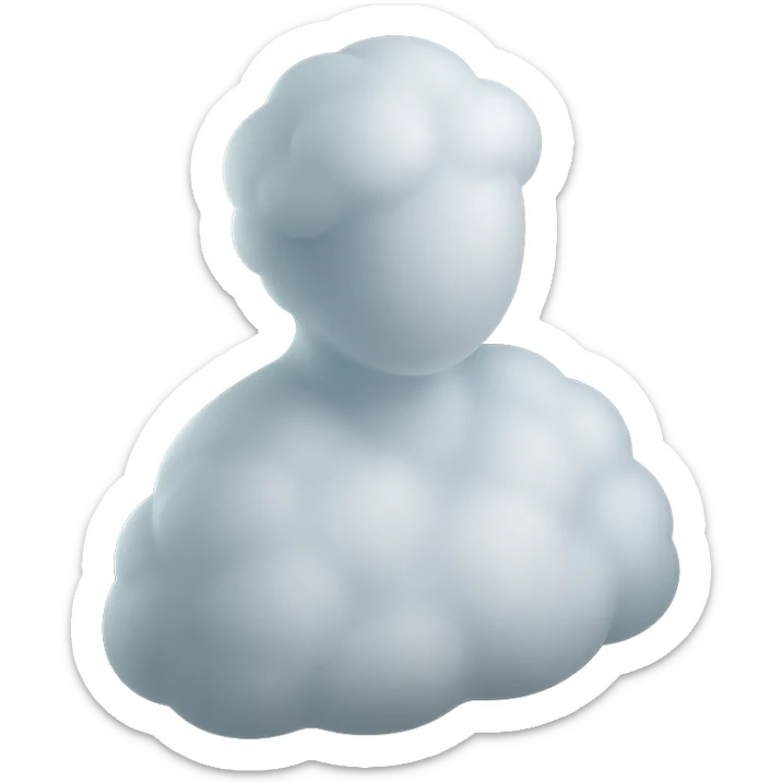half-figure person made of white fluffy convex clouds, matte glass style sticker