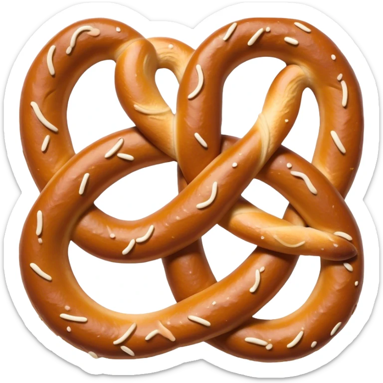 Cinematic Realistic Pretzels Dish Emoji, featuring freshly baked, twisted pretzels with a glossy, salted crust rendered with detailed textures and warm, appetizing lighting. sticker