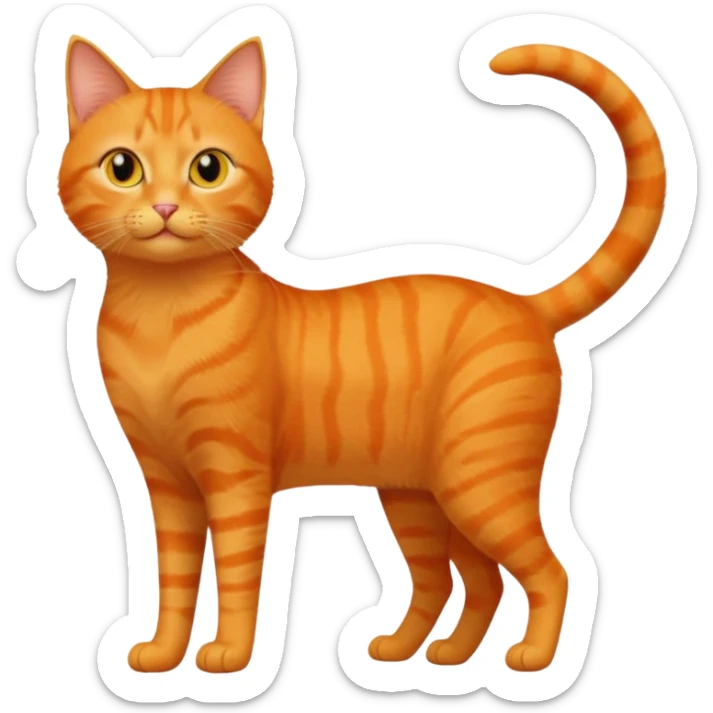full body solid orange domestic shorthair slim cat with yellow/orange eyes playing sticker