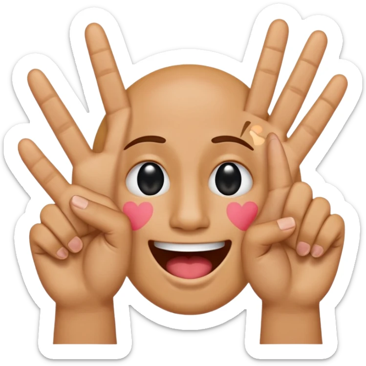 a hand make a peace sign with 2 sobbing/ laughing emojis on the tip of the index and middle finger sticker