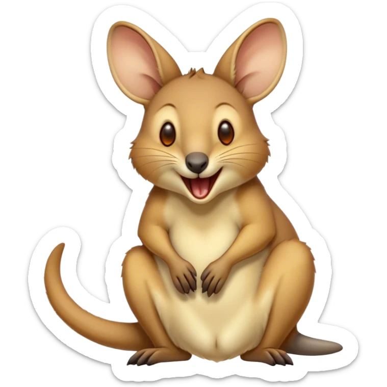 Cinematic Cute Yawning Wallaby Portrait Emoji, Head tilted slightly with a dramatic, wide-open yawn, showcasing a soft, downy tan fur with gently drooping ears, round amber eyes barely open in drowsy contentment, Simplified yet irresistibly adorable features, highly detailed, glowing with a soft, cozy glow, high shine, relaxed yet expressive, stylized with a touch of outback charm, bright and endearing, soft glowing outline, capturing the essence of a sleepy yet affectionate wallaby, so drowsy it feels like it could stretch out of the screen and curl up for a nap! sticker