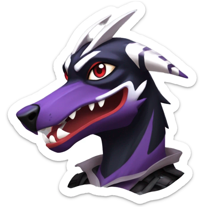 Black Cool Edgy Nargacuga-Houndoom-Garchomp-Noivern Fakémon  with White and Red and purple and black Edgy markings sticker
