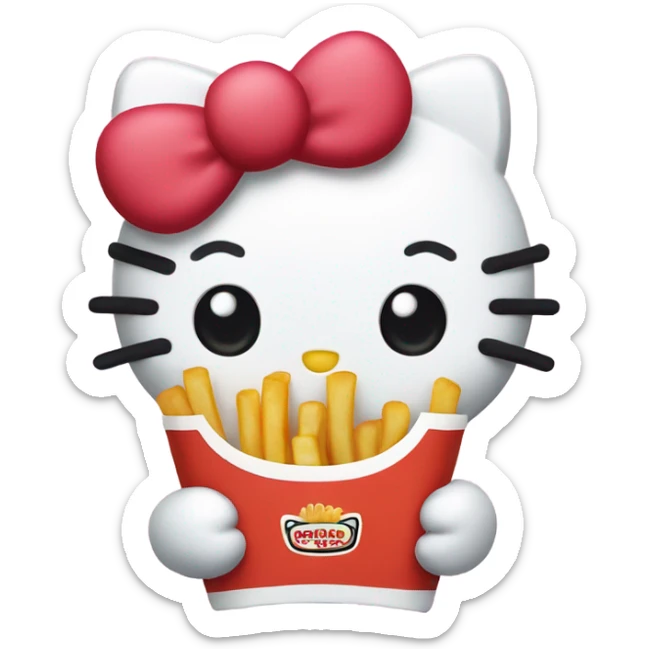 hello kitty holding french fries sticker