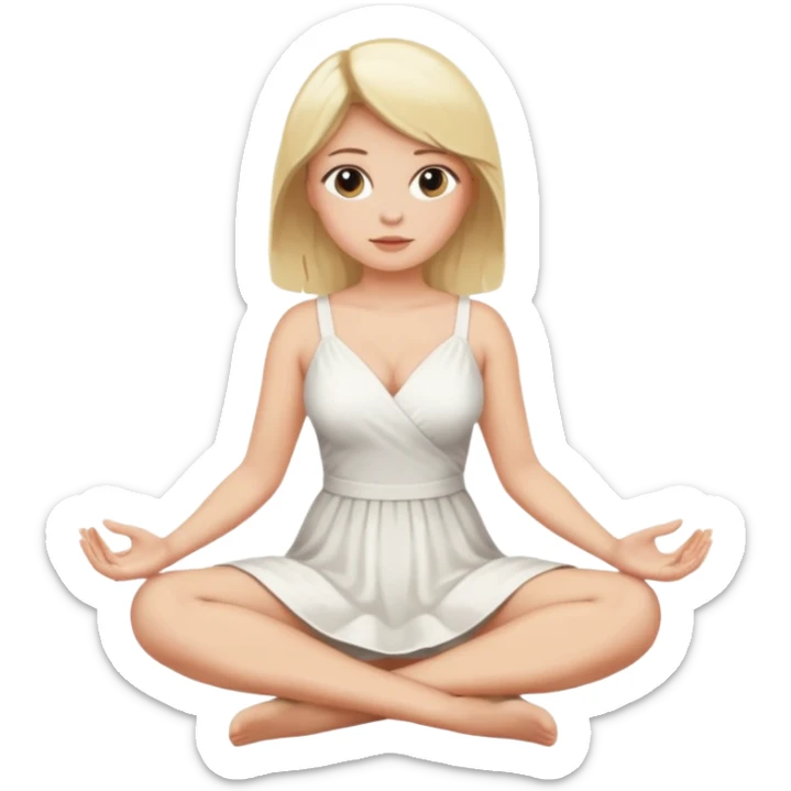buxom blonde woman full body sitting cross-legged, SFW sticker
