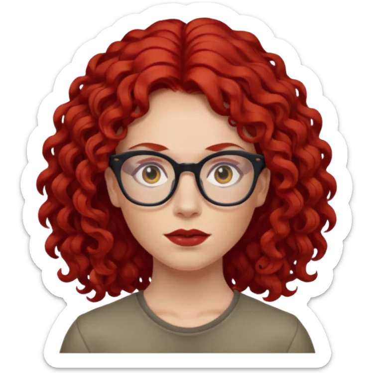 Peli roja rojo fuerte , con lentes pelo rizada largo sticker