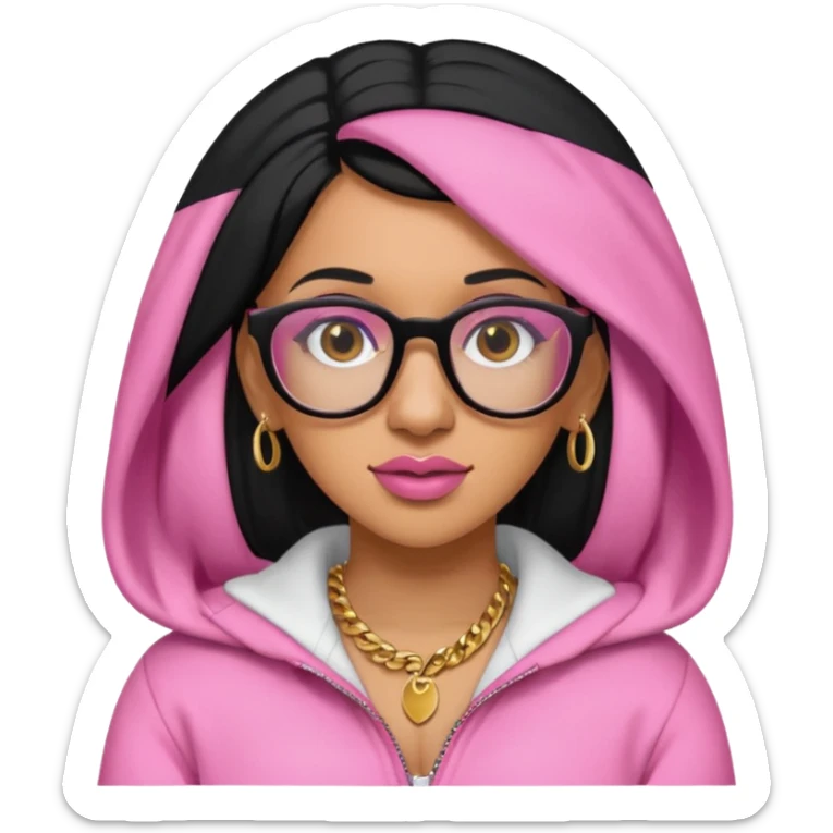 rapper Cardi B black hair, pink cloth wear glasses sticker