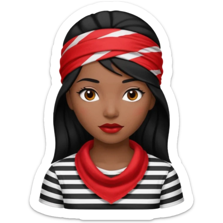 marinera de pelo negro con camisa a rayas blanco y negro y pañuelo rojo sticker