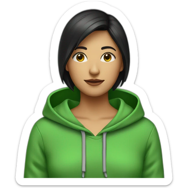 Girl-with-short-black-hair-and-green-hoodie sticker
