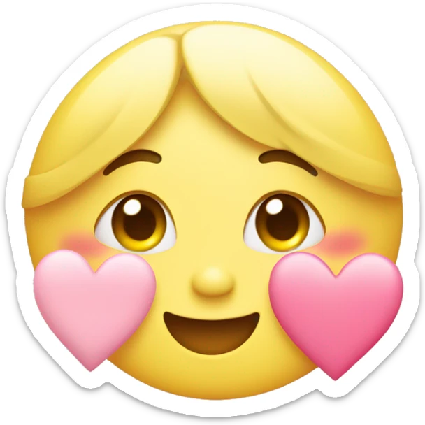cute smiling yellow face with blush and pink pastel hearts around the face sticker