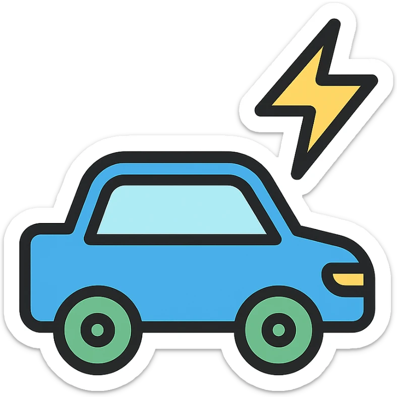 color outline icon of a car with power lines or energy sticker