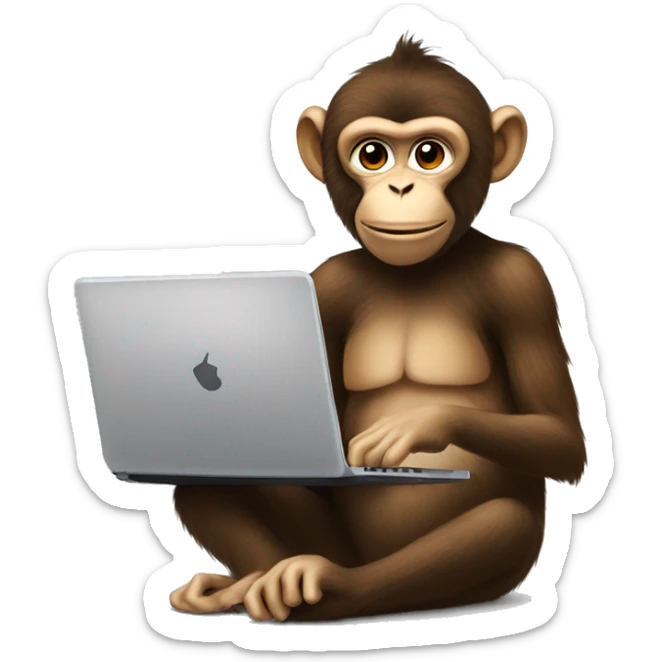 Monkey on a laptop, wearing hump day Tshirt, with a cup of coffee in hand sticker