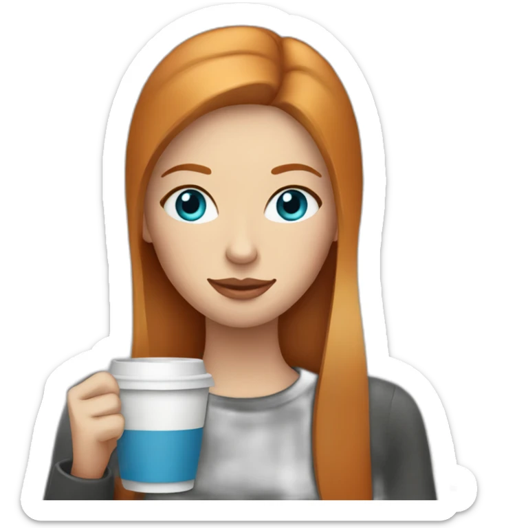 Ginger straight hair and blue eyes woman drinking a coffee sticker