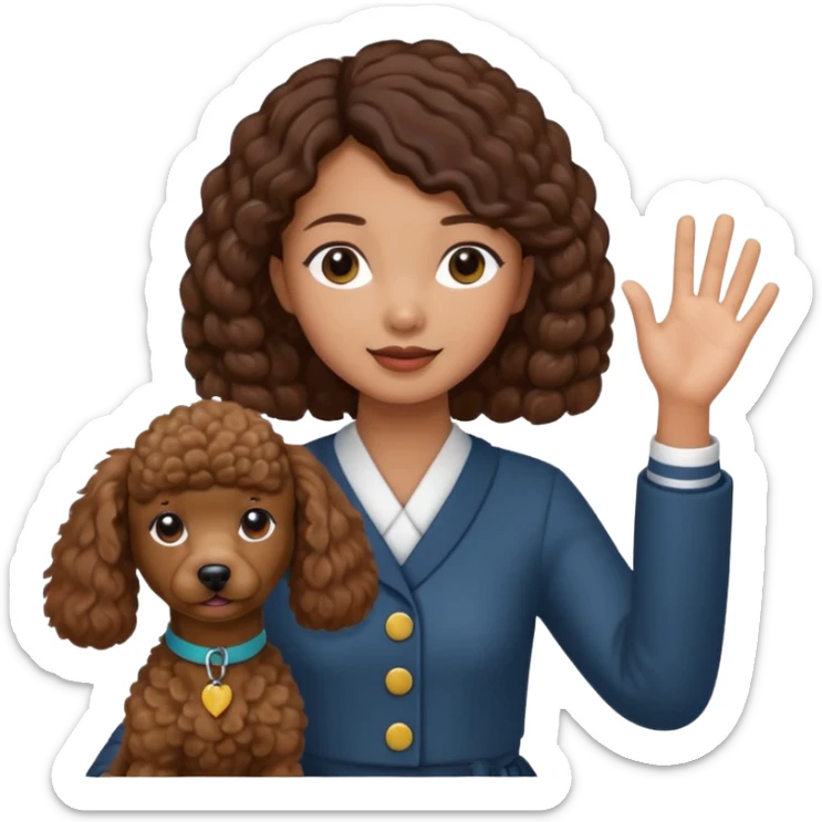 Asia tie up hair girl with brown poodle say good bye sticker