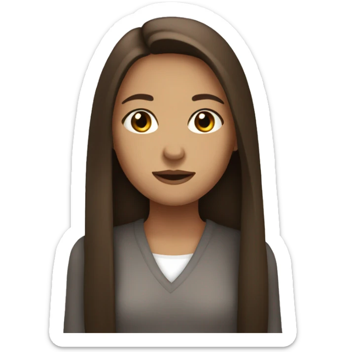 girl with straight long brown hair, brown eyes, music sticker