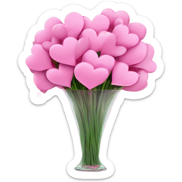 10000000 huge pink hearts on stems in a clear glass vase, with white bow tied around vase sticker