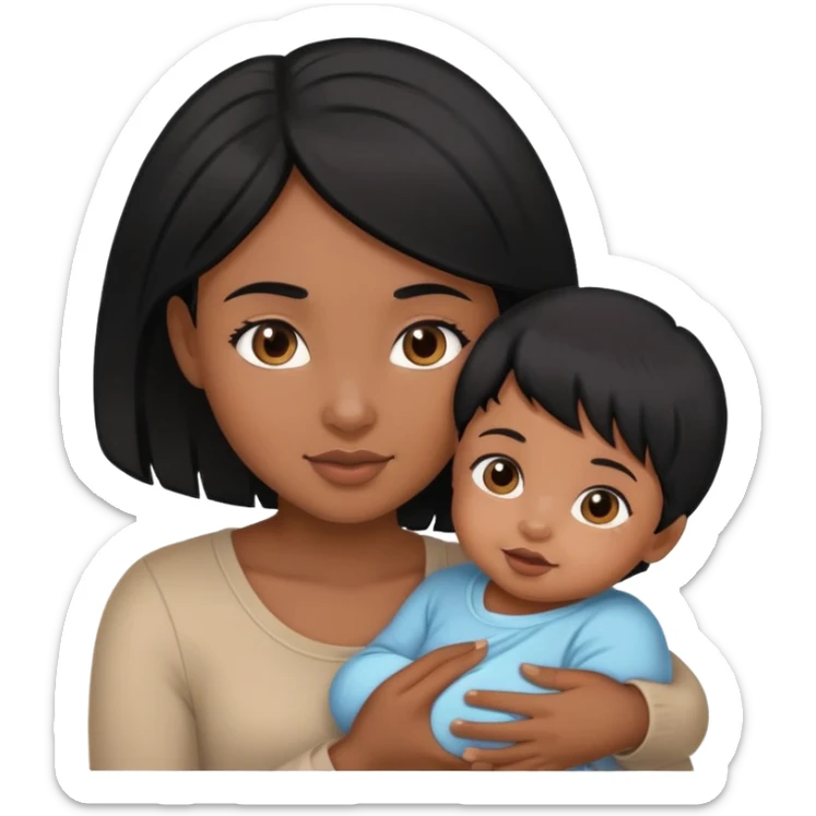 Cute black hair girl holding black hair baby  sticker