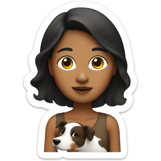Apple style brown woman with black hair holding heeler sticker