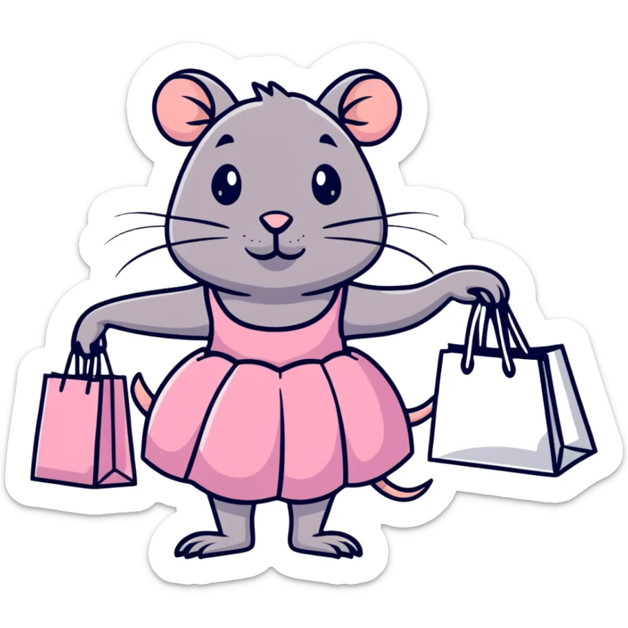 rat with a pink dress and tutu holding a Sephora shopping bag sticker