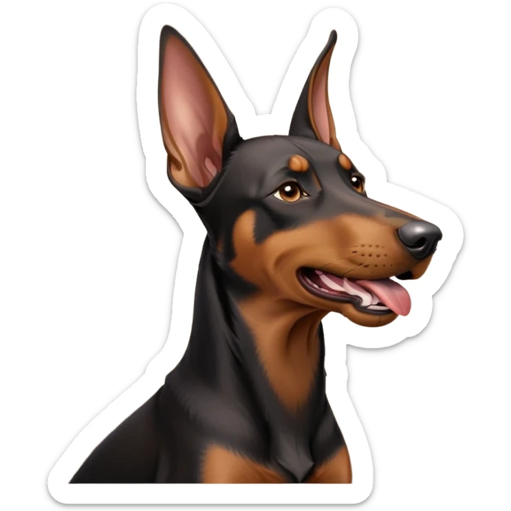 cinematic-cute-yawning-doberman-portrait-emoji,-head-tilted-slightly-with-a-dramatic,-wide-open-yawn,-revealing-a-sleek black and brown fur-with-a-subtle-shimmer,-floppy-ears-slightly-drooping,-round-brown-eyes-barely-open-in-drowsy sticker