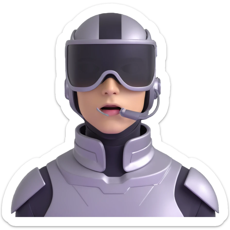 cyber y2k guy with metallic clothing, futuristic visor, and duct tape over his mouth sticker