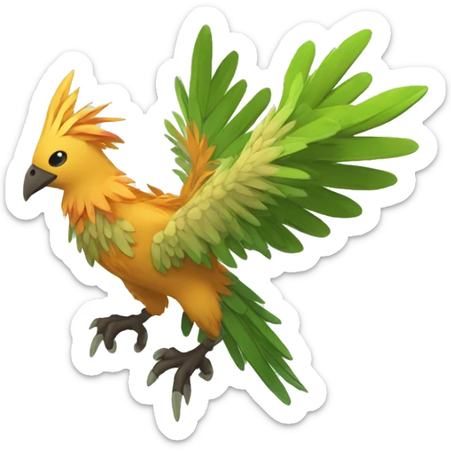 earthly muddy fresh Cool Cute Fantasy legendary jungle-bird plant-grass-type-Dendro-Phoenix-avian Fakemon full body sticker