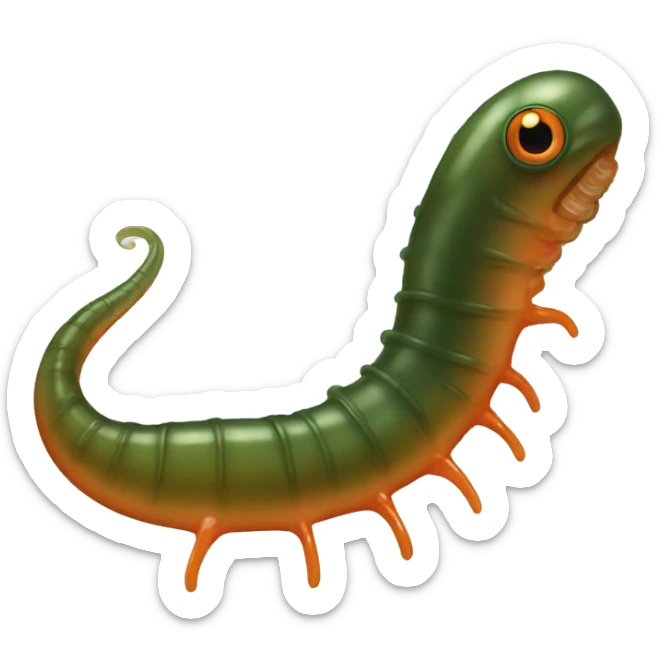 Eight-eyed Dark green and orange leech with oral suction and caudal suction sticker