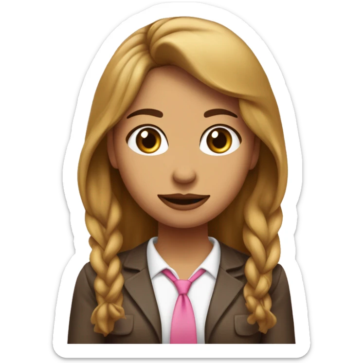 Chica con cabello marrón y rubio ojos cafés sacando la lengua y con un lazo rosa claro en la cabeza y ropa rosa claro sticker