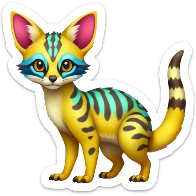  randomly colored colorful cute neon-colored brightly colored Fakémon-Fionbri-Vernid-Genet-creature with markings (full body) sticker