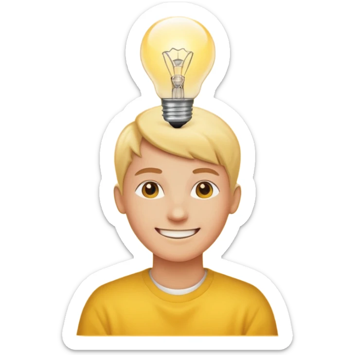 uma pessoa sorrindo pensando e surge uma boa ideia na lampada sticker