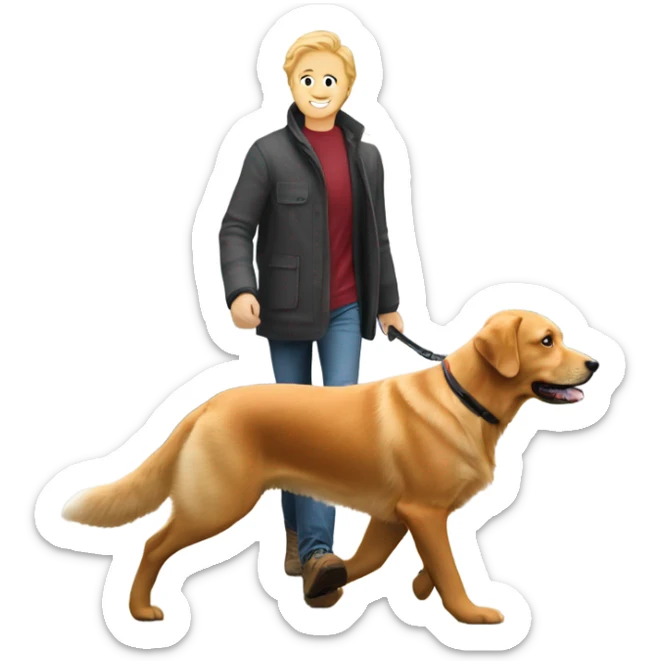 man walking fox red Labrador and woman walking English cream retriever sticker
