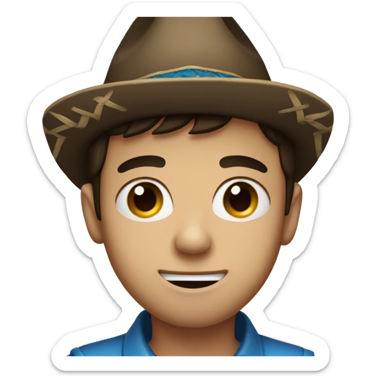 embarrassed boy with blue eyes dark brown hair in sombrero hat sticker