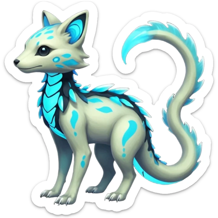 Rare realistic dark-neon glowing bioluminescent edgy badass epic pretty beautiful handsome gorgeous aesthetic colorful vibrant Vernid-Trico-species-Fakemon-creature by LiLaiRa, 4 legs, 1 tail, random markings, (full body) sticker