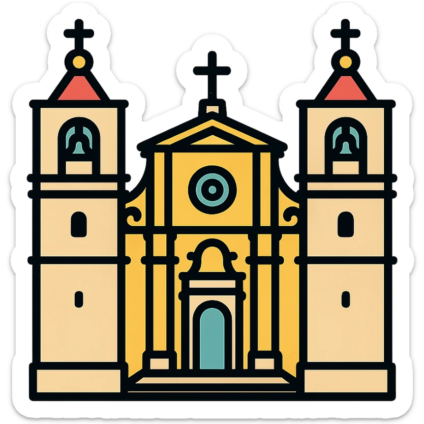Catedral de San Juan en Malta, fachada barroca, detalles arquitectónicos, estilo icónico sticker