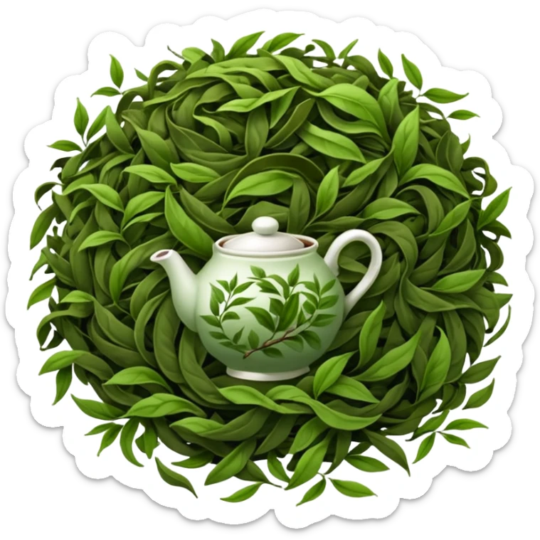 loose tea leaves, scattered pile, curled and twisted, dark brown to green, dry and crinkled, fine texture, clean style, optimized for emoji size sticker