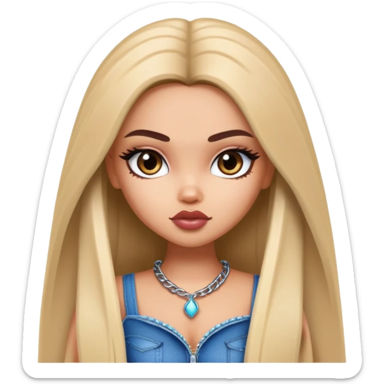 pretty bratz baddie, straight long hair, light skin, dark hair sticker