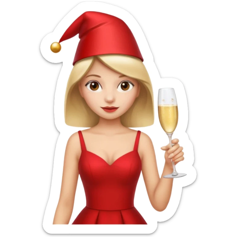 A girl in a red dress celebrating at a party sticker