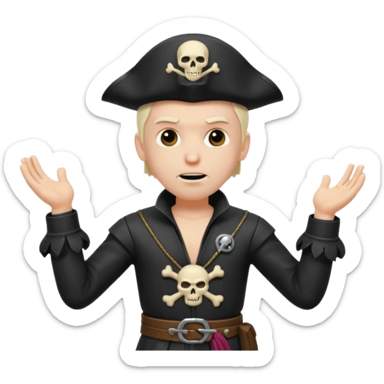 animated emoji for a player called prophet of doom I Dont Know shruging emote needs to be white male space pirate themed and dark aesthetic  sticker