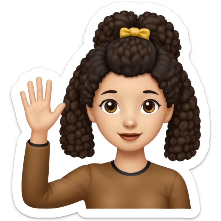 Brown Poodle with ponytail black hair girl say goodbye sticker