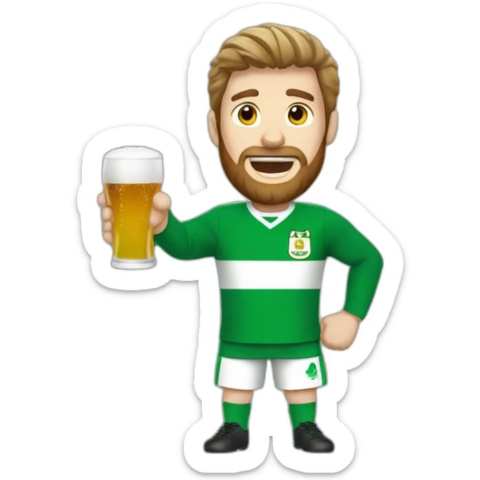 Irish man in argentina football uniform standing up cheering and drinking mate sticker